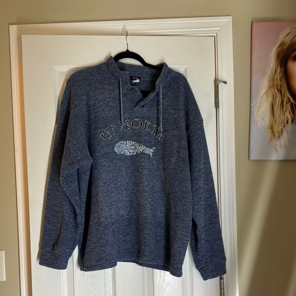 Blue Textured Button-Up Sweater